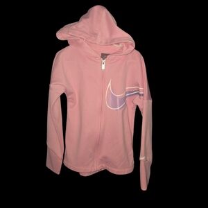 Nike Pink Hoodie with Purple Swoosh Graphic - Sz 4(XS)